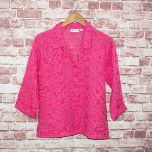 Habitat Clothes to live in Button up Blouse Sheer Striped Pink Size Medium